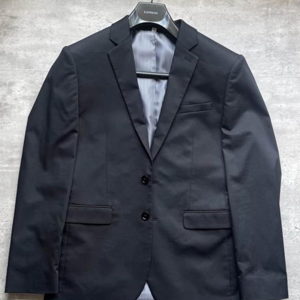 Express Photographer Fitted Blazer Mens 36S Black White Pinstripe Suit Jacket